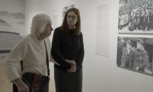 Renee Salt, 93, an Auschwitz survivor, at the Seeing Auschwitz exhibition. Photograph: PR